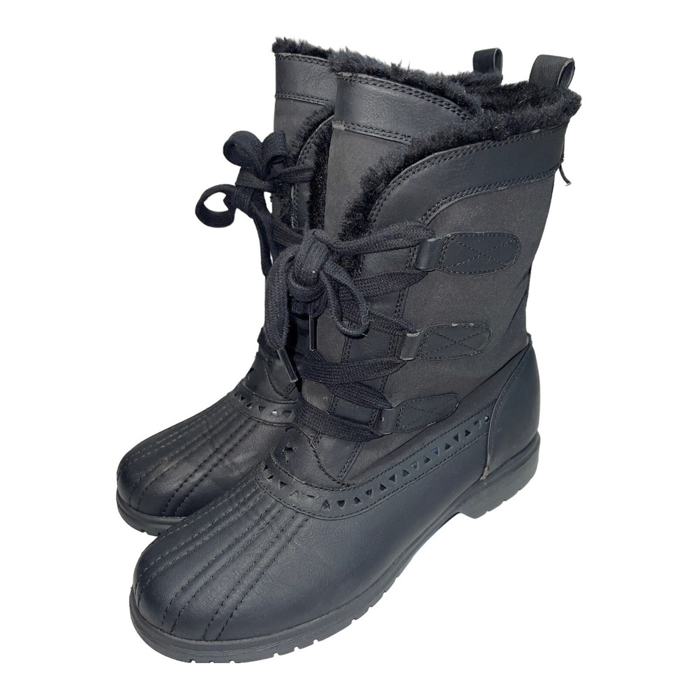 Keds Womens Black Waterproof Faux Fur Lined Winter Snow Boots Size 10 WF53620
